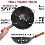 Small Yosukata Sartén Wok de Acero al Carbono Negro de 34cm + Tapa de Madera de 34cm para Woks de Acero al Carbono y Hierro Fundido