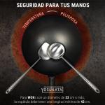 Small Yosukata Sartén Wok de Acero al Carbono Negro de 34cm + Juego de Espátula y Cucharón para wok de 43cm