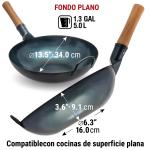Small Yosukata Wok de Acero al Carbono Azul de 34 cm + Tapa para Wok de 32.5 cm - Tapadera para Wok de Acero Inoxidable
