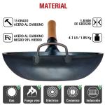 Small Yosukata Wok de Acero al Carbono Azul de 34 cm + Tapa para Wok de 32.5 cm - Tapadera para Wok de Acero Inoxidable