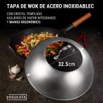 Small Yosukata Sartén Wok de Acero al Carbono Negro de 34cm + Tapa para Wok de 32.5 cm - Tapadera para Wok de Acero Inoxidable