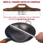 Small Yosukata Sartén Wok de Acero al Carbono Negro de 34cm + Tapa de Madera de 34cm para Woks de Acero al Carbono y Hierro Fundido
