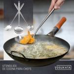 Small Yosukata Set de Utensilios para Wok (Espátula de 17 pulgadas y Cucharón y Espumadera de Acero Inoxidable)