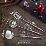 Small Yosukata Set de Utensilios para Wok (Espátula de 17 pulgadas y Cucharón y Volteador de Acero Inoxidable)