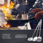 Small Yosukata Set de Utensilios para Wok (Espátula de 17 pulgadas y Cucharón y Volteador de Acero Inoxidable)