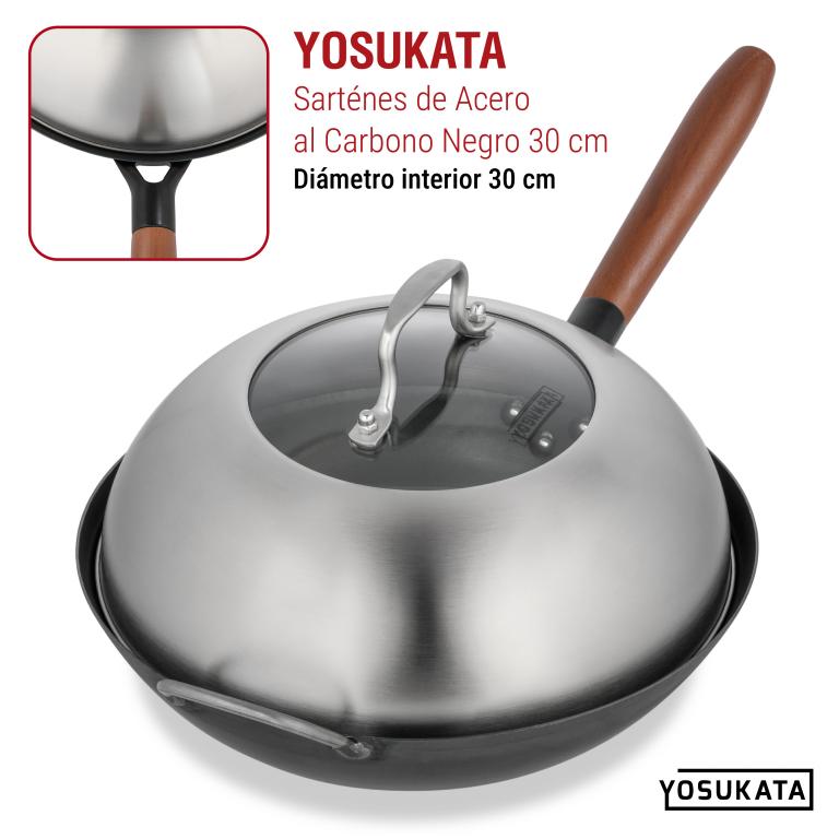 Yosukata Tapa para Wok de 29 cm - Tapadera para Wok de Acero Inoxidable