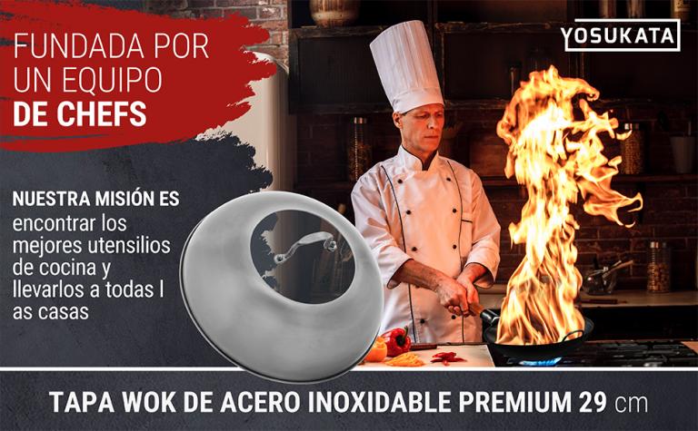 Yosukata Tapa para Wok de 29 cm - Tapadera para Wok de Acero Inoxidable