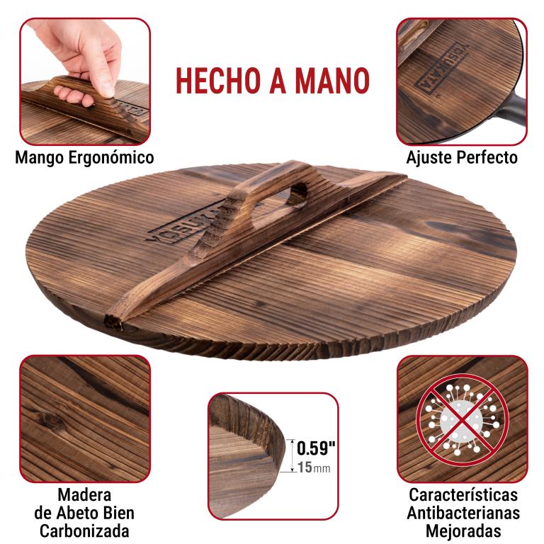 Yosukata Tapa de Madera de 34cm para Woks de Acero al Carbono y Hierro Fundido