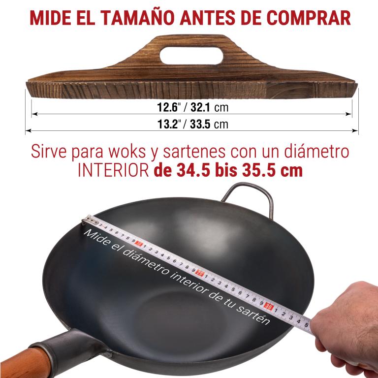 Yosukata Tapa de Madera de 34cm para Woks de Acero al Carbono y Hierro Fundido