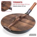 Small Yosukata Tapa de Madera de 34cm para Woks de Acero al Carbono y Hierro Fundido