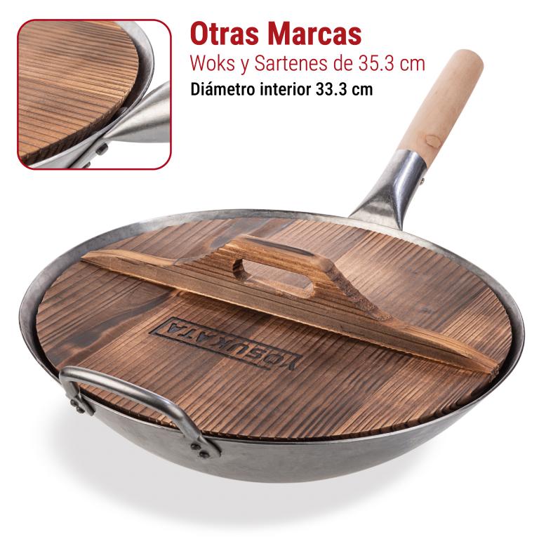 Yosukata Tapa de Madera de 34cm para Woks de Acero al Carbono y Hierro Fundido