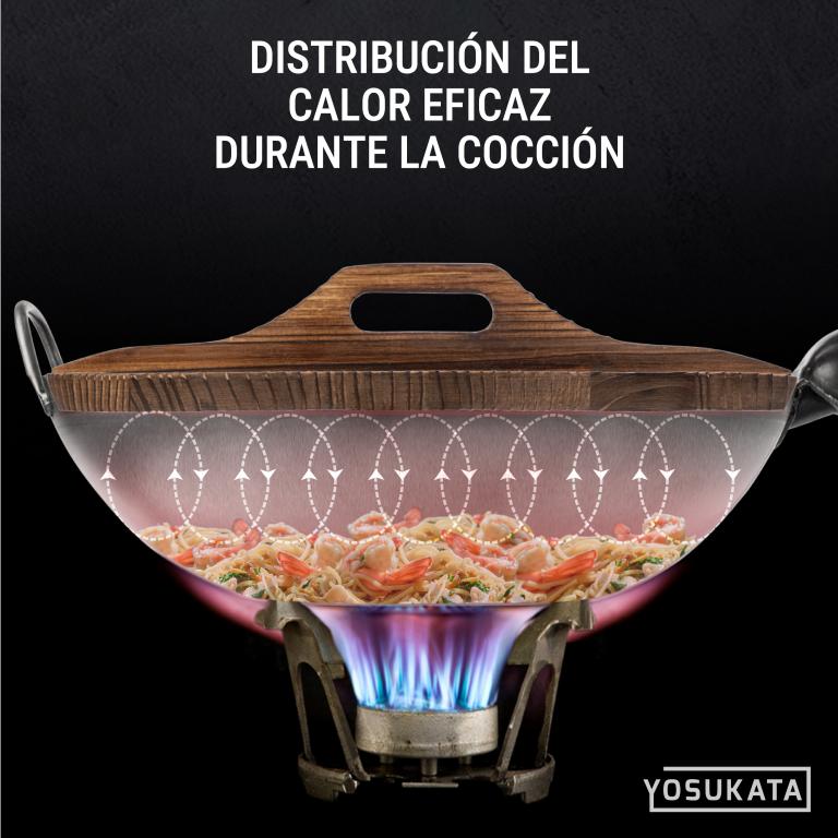 Yosukata Tapa de Madera de 34cm para Woks de Acero al Carbono y Hierro Fundido