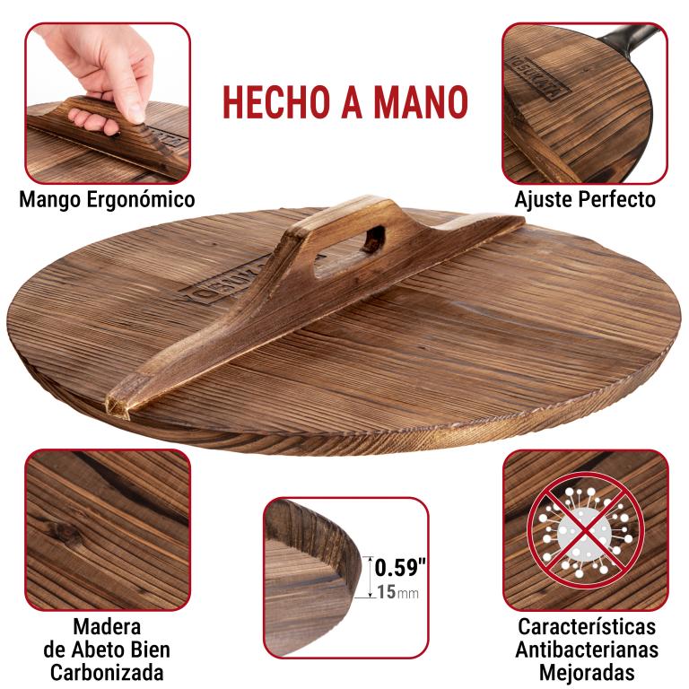 Yosukata Tapa de Madera de 36cm para Woks de Acero al Carbono y Hierro Fundido