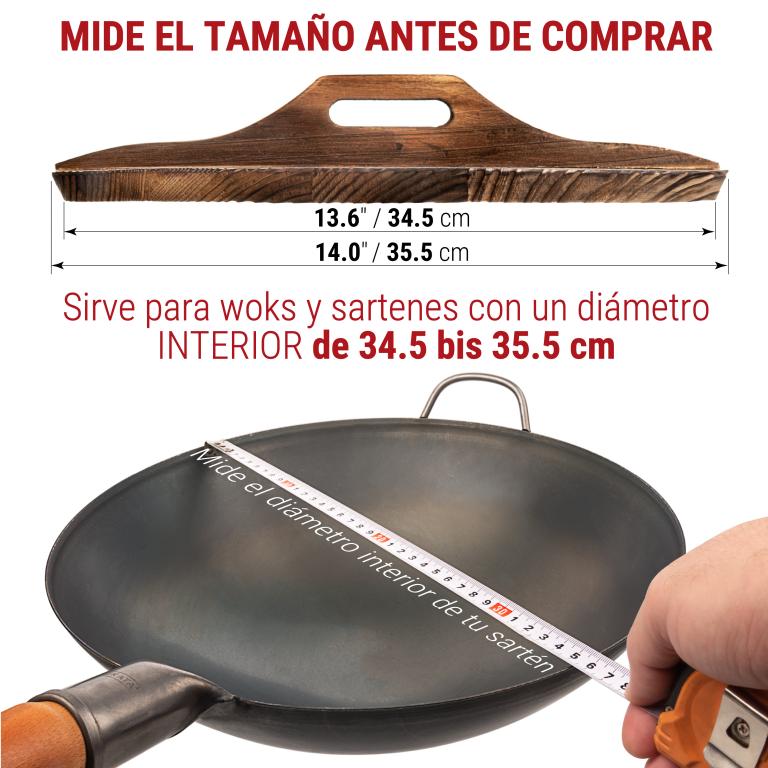 Yosukata Tapa de Madera de 36cm para Woks de Acero al Carbono y Hierro Fundido