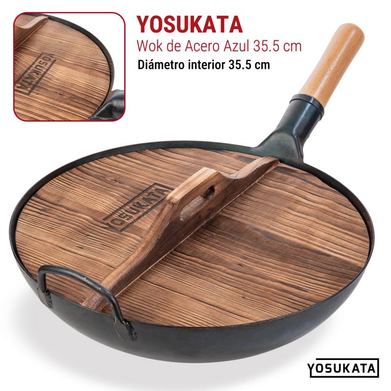 Yosukata Tapa de Madera de 36cm para Woks de Acero al Carbono y Hierro Fundido