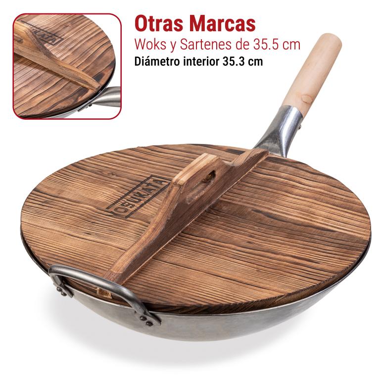 Yosukata Tapa de Madera de 36cm para Woks de Acero al Carbono y Hierro Fundido