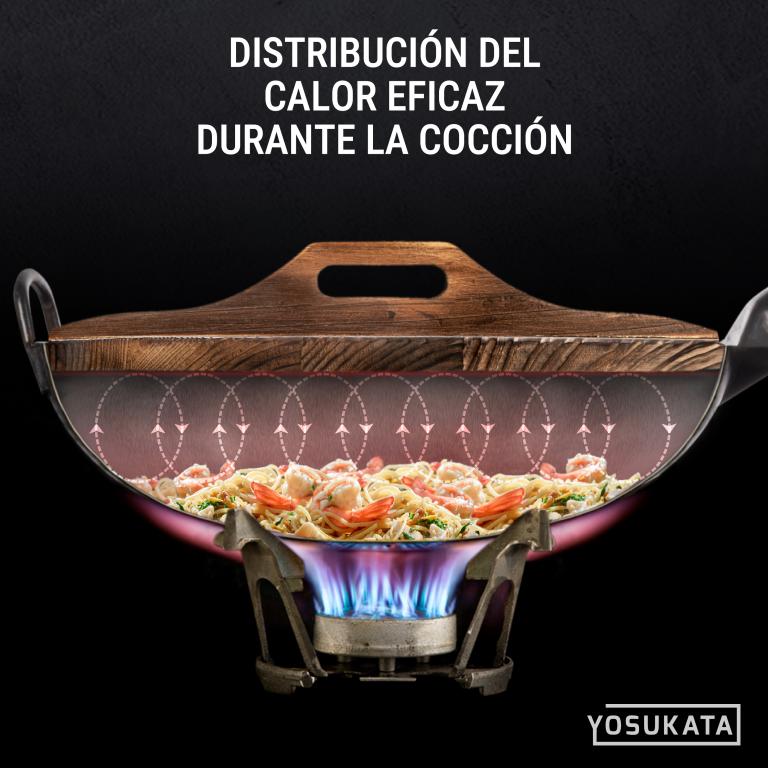 Yosukata Tapa de Madera de 36cm para Woks de Acero al Carbono y Hierro Fundido