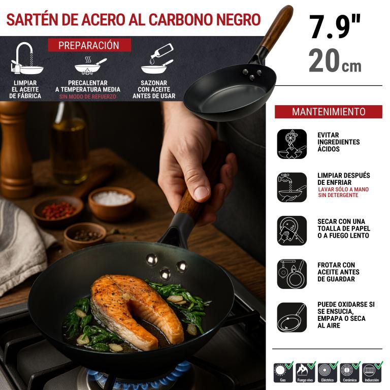 Yosukata Sartén de Acero al Carbono Negro de 20cm