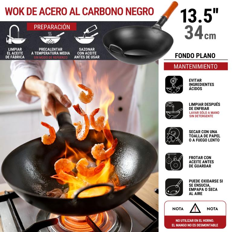 Yosukata Sartén Wok de Acero al Carbono Negro de 34cm