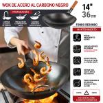 Small Yosukata Sartén Wok de Acero al Carbono Negro de 36cm