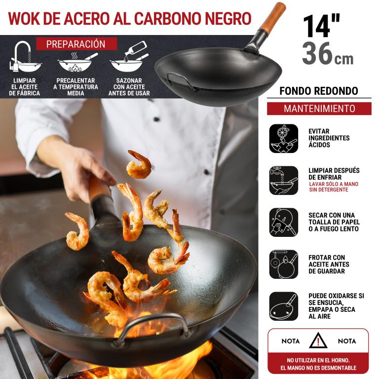 Yosukata Sartén Wok de Acero al Carbono Negro de 36cm