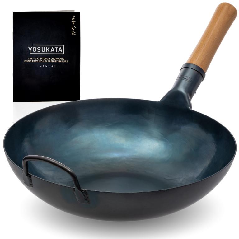 Yosukata Wok de Acero al Carbono Azul de 34 cm