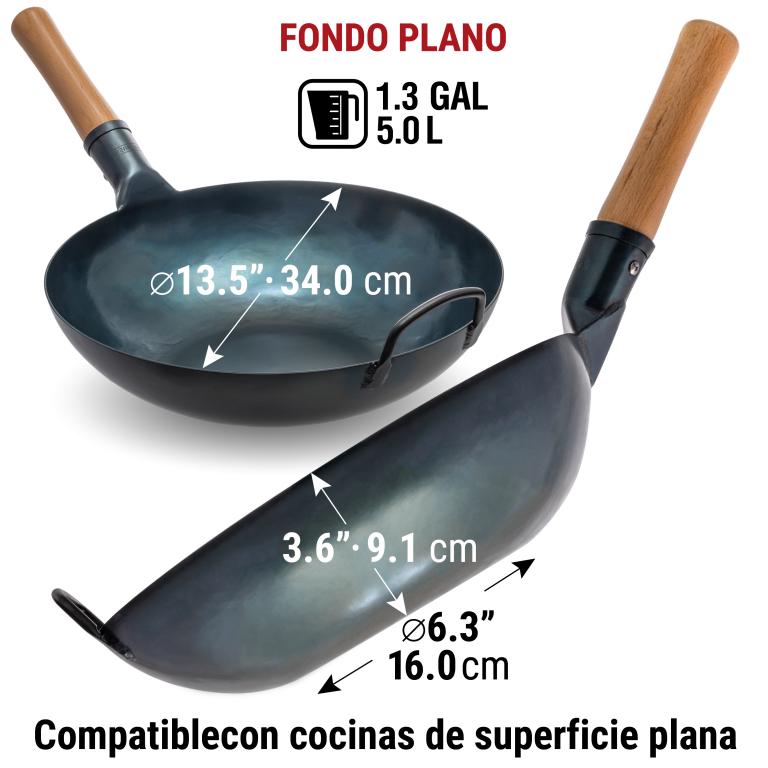 Yosukata Wok de Acero al Carbono Azul de 34 cm