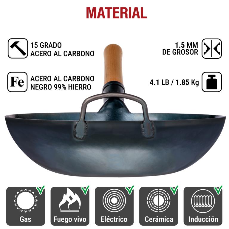 Yosukata Wok de Acero al Carbono Azul de 34 cm