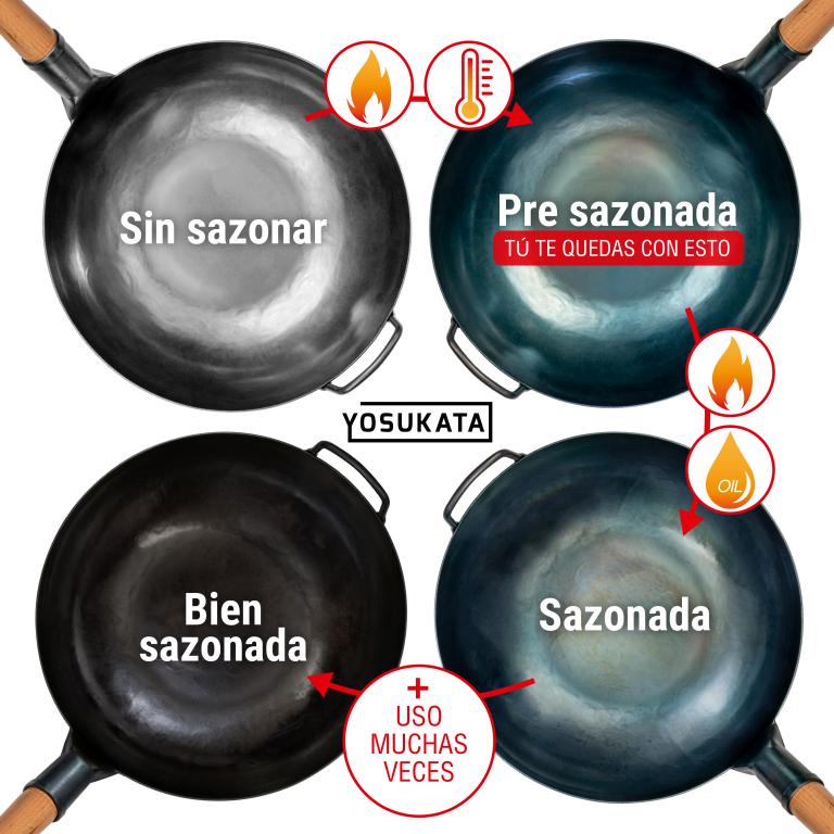 Yosukata Wok de Acero al Carbono Azul de 34 cm