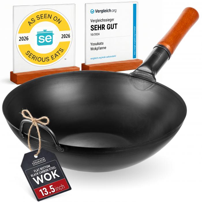 Sartén Wok de Acero al Carbono Negro de 34cm