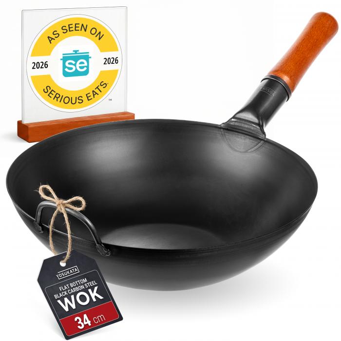 Yosukata Sartén Wok de Acero al Carbono Negro de 34cm